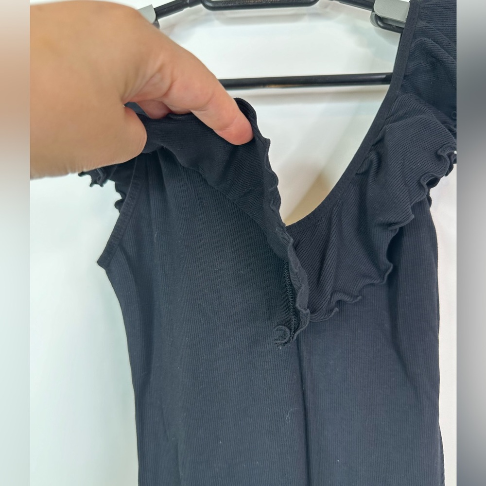Aritizia Wilfred Top Body Suit Women's Small Ruffle Low Back Ribbed‎ Black - Picture 3 of 7
